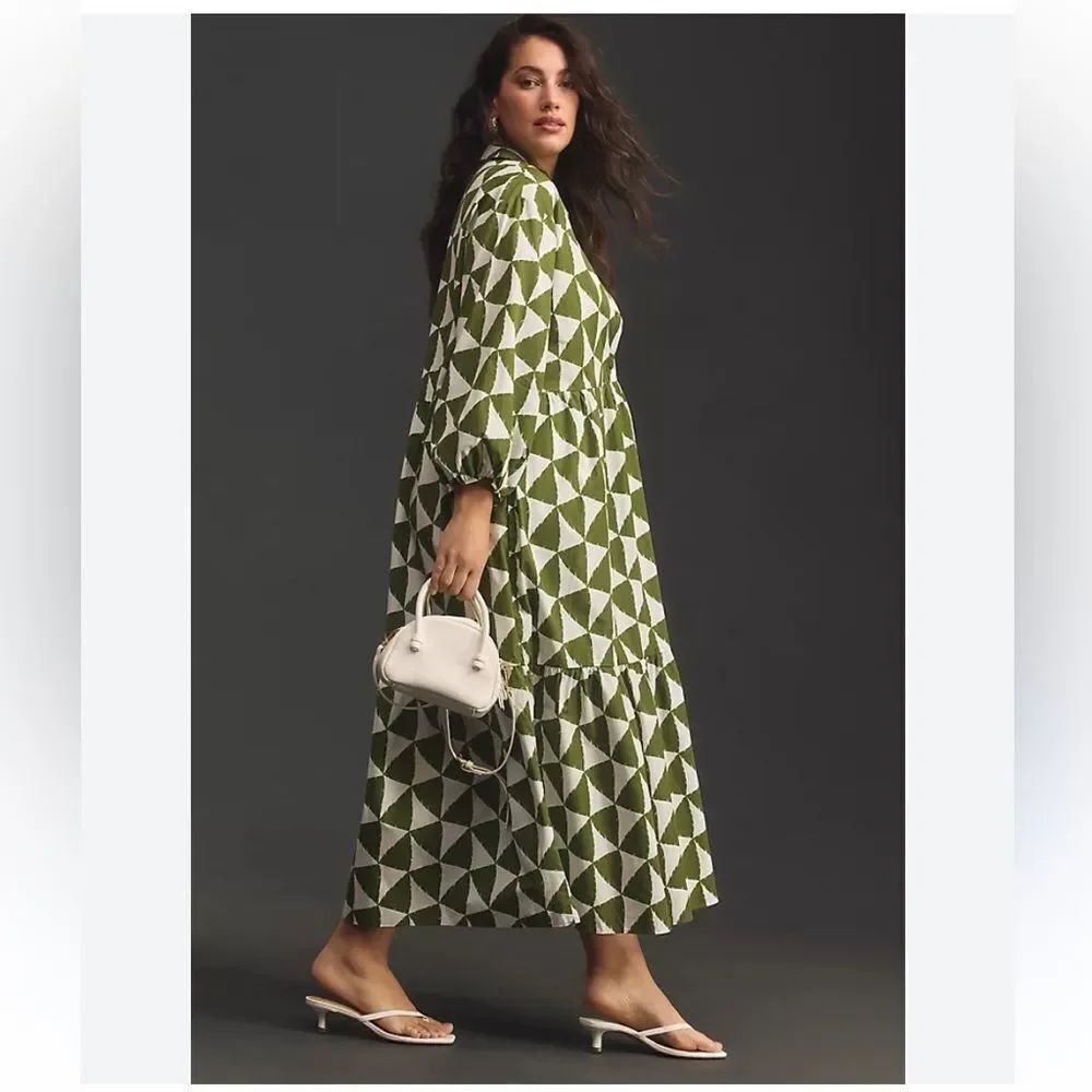 Anthropologie Maeve The Bettina Tiered Shirt Dress Green - Picture 3 of 8